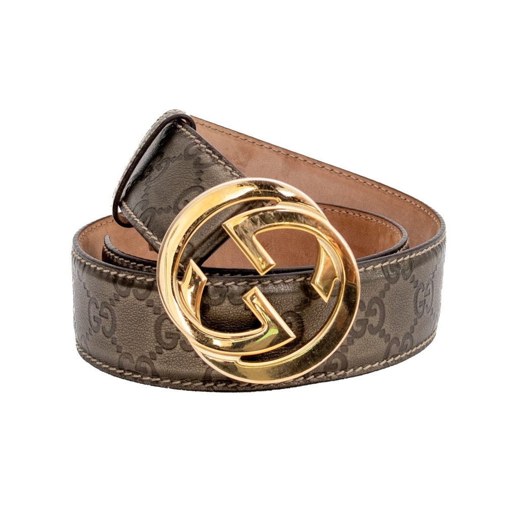 Women's GucciGuccissima‎ GG Interlocking Belt 75/30 Olive Green Gold Buckle